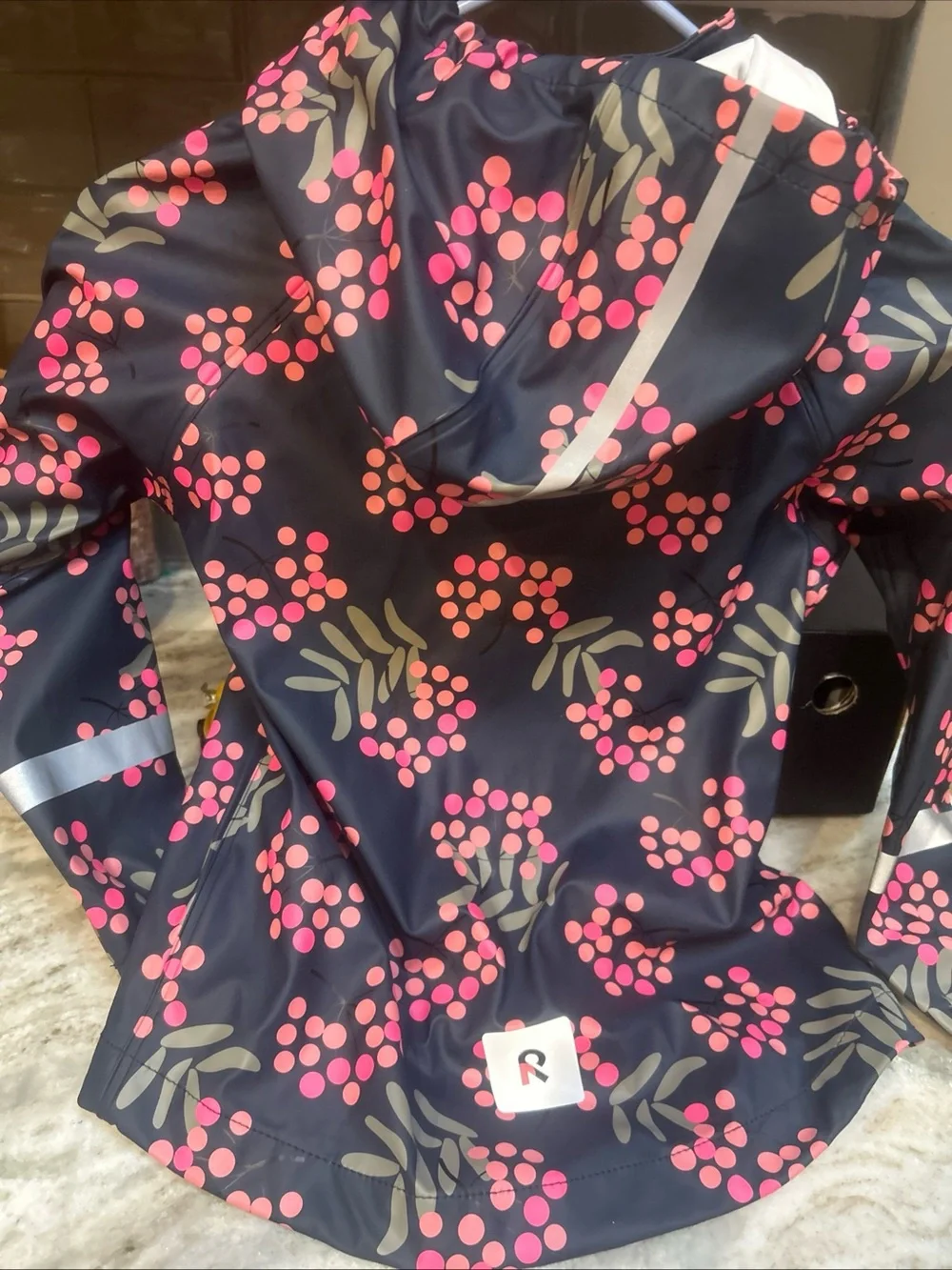 Reima Kids Waterproof Rain Jacket Girls Geometric Print Sz 6 New Removable Hood